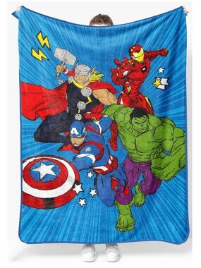 Marvel Avengers plush throw blanet, 46"*60", blue, super Soft & Cozy